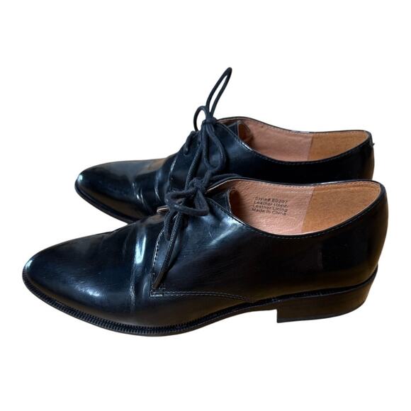 Madewell Womans 5 Shiny REAL Patent Leather Oxfords Lace Up Dress Shoes Black - Picture 1 of 6